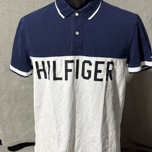 Vintage Tommy Hilfiger Shirt Mens Large Spell Out Flag Logo Embroidered Polo